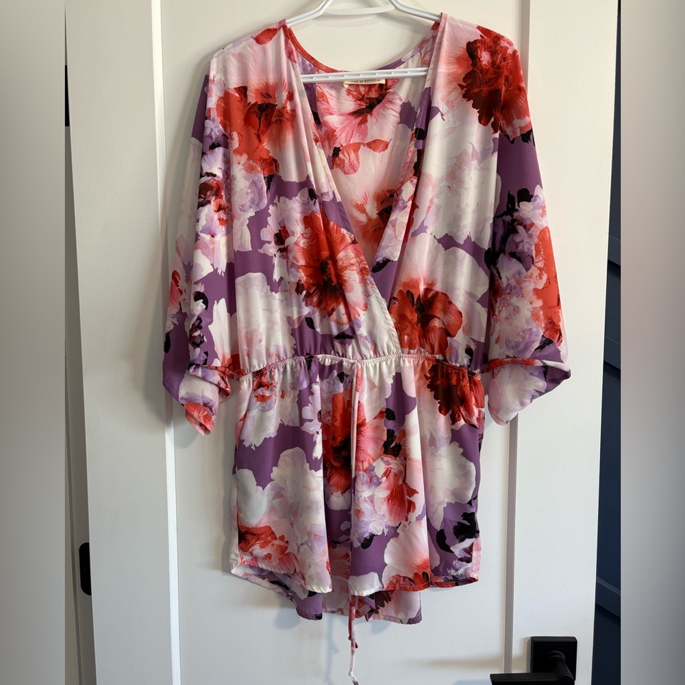 Peach Love California Purple and Red Floral Romper